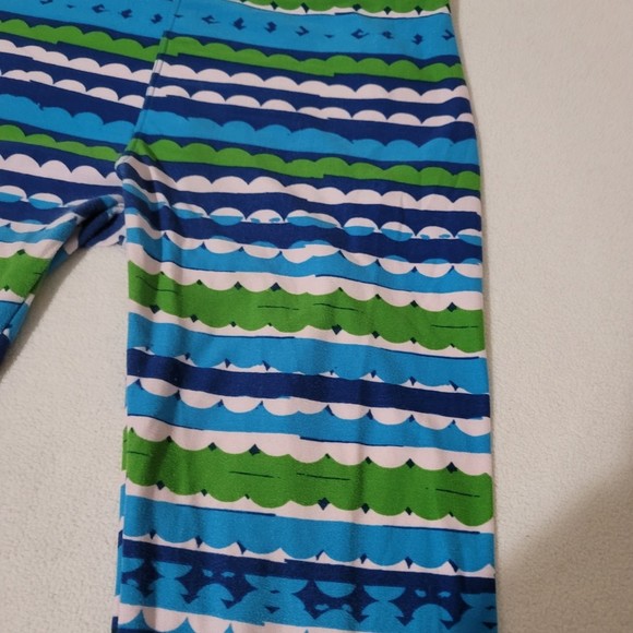 OS lularoe Leggings striped scallop blue green white - Picture 7 of 11